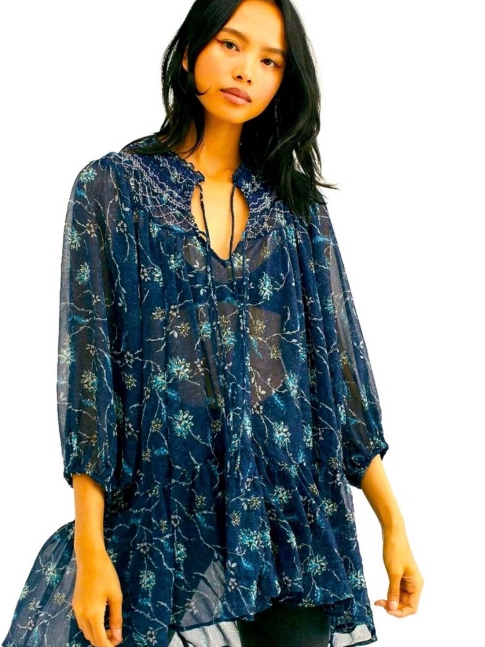 Free People Keeping Up with Kara Sheer Tunic Size S Fits to XL